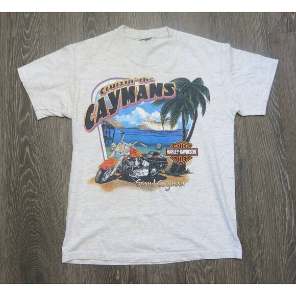 HARLEY DAVIDSON T SHIRT Cruzin the Caymans Size*see notes Pirate Beach Gray - Picture 1 of 6